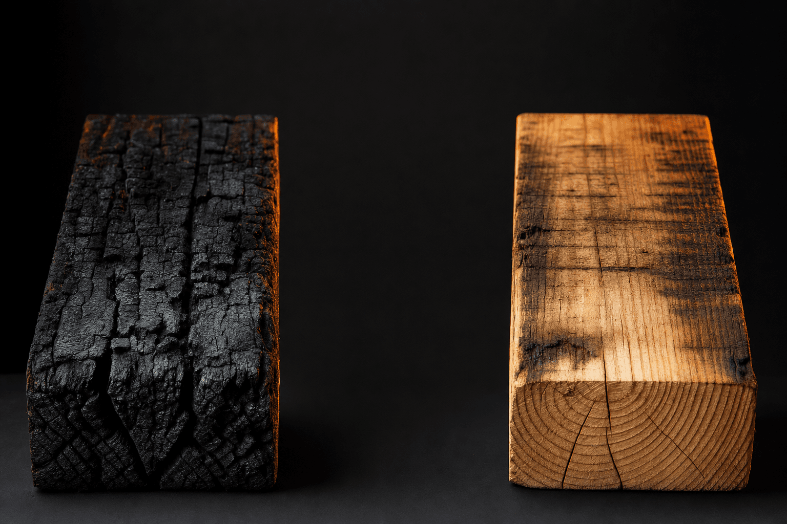 Untreated lumber after fire exposure